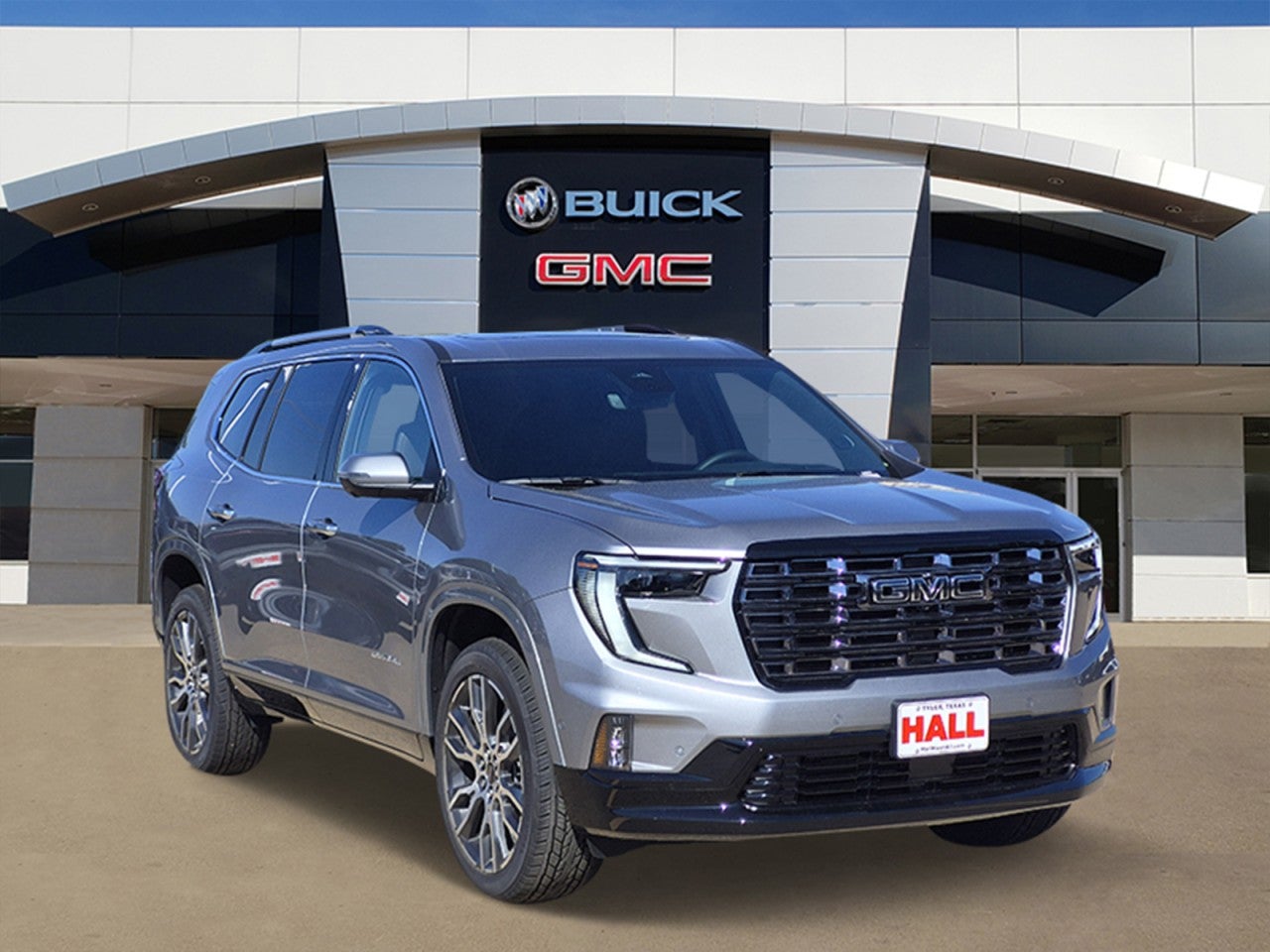 2026 GMC Acadia Denali Ultimate in Sterling Metallic — front three-quarter view