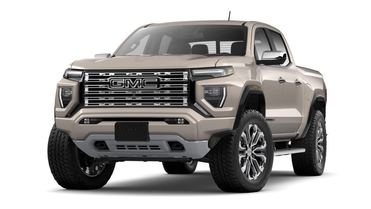 2026 GMC Canyon Denali in Coastal Dune — front three-quarter view