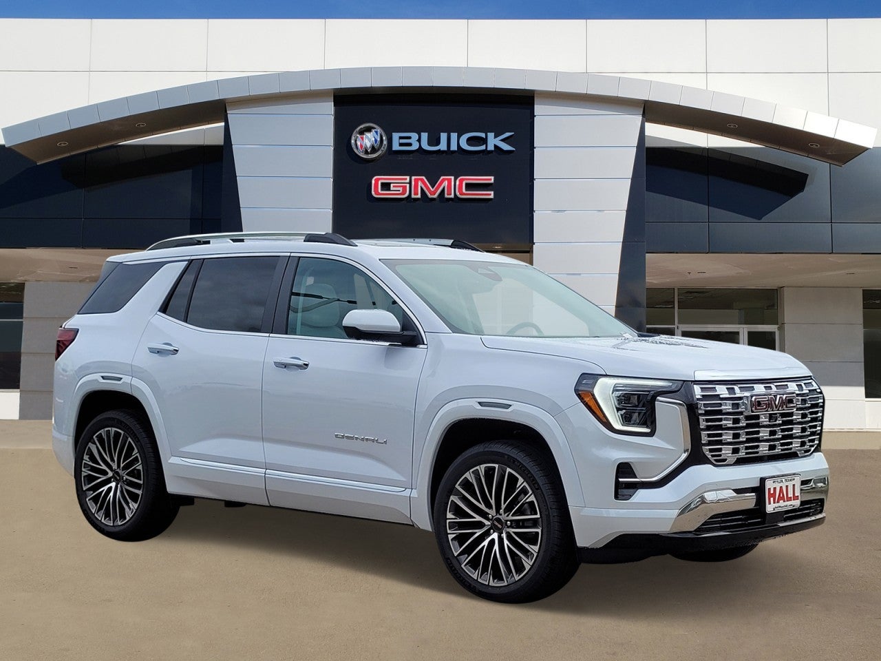 2026 GMC Terrain Denali in Glacier White Tricoat — front three-quarter view