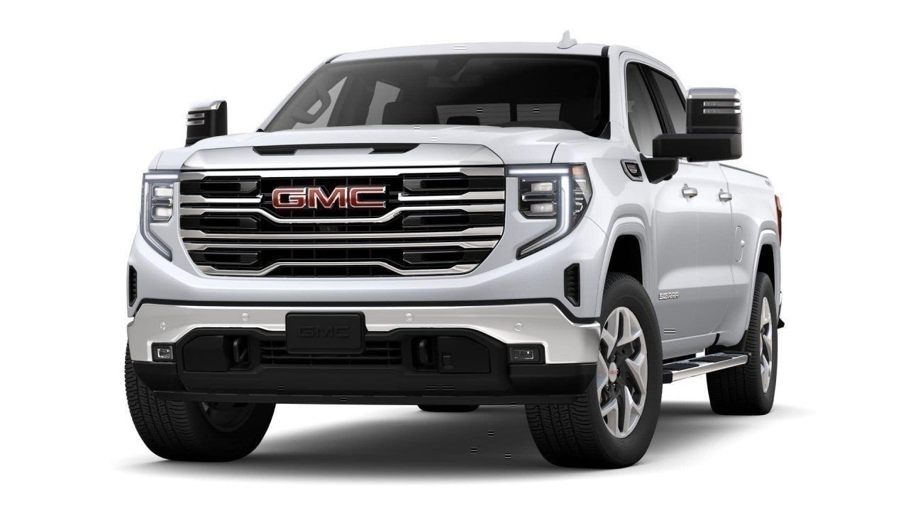 2026 GMC Sierra 1500 SLT in Glacier White Tricoat — front three-quarter view