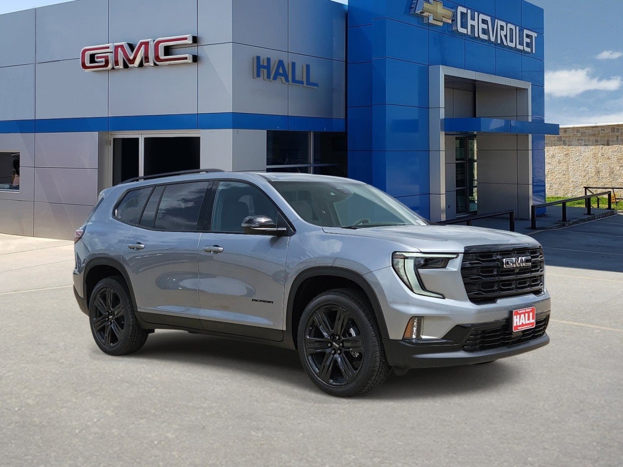 2026 GMC Acadia Elevation in Sterling Metallic — front three-quarter view